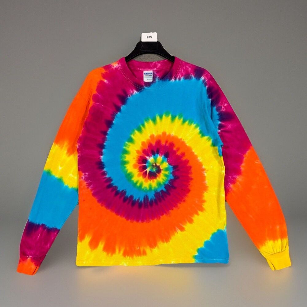 EUC Gildan Tie Dye Shirt Long Sleeve L Rainbow Spiral Psychedelic Ultra Cotton